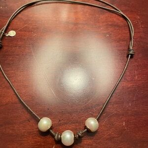 Elegant Pearl Necklace with Brown Cord